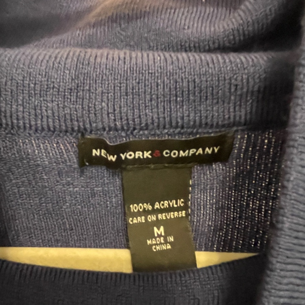 New York & Company Deep Blue Cowl Neck Sweater medium - Picture 2 of 7